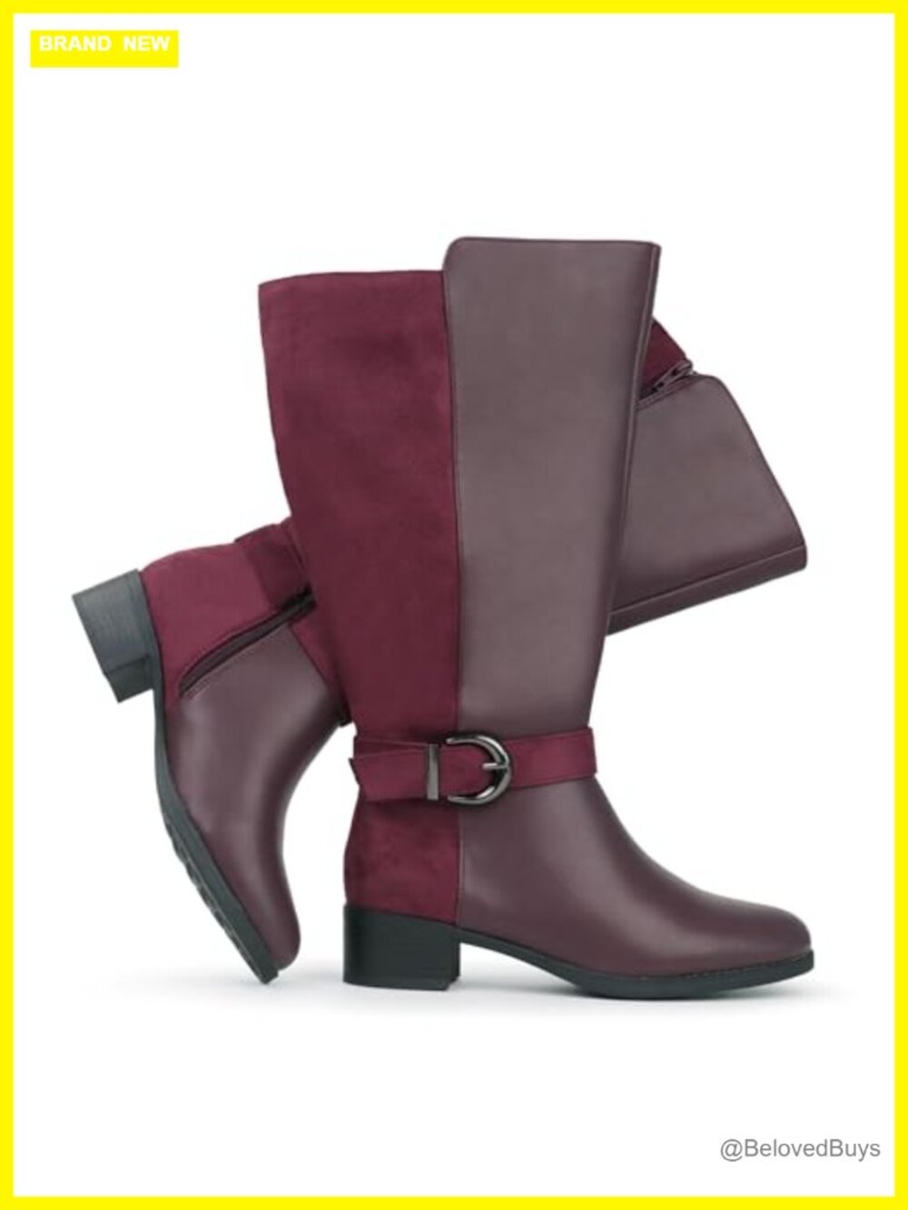 Wide Calf Pull On Side Zipper Knee High Boots Synthetic Low Block Heel